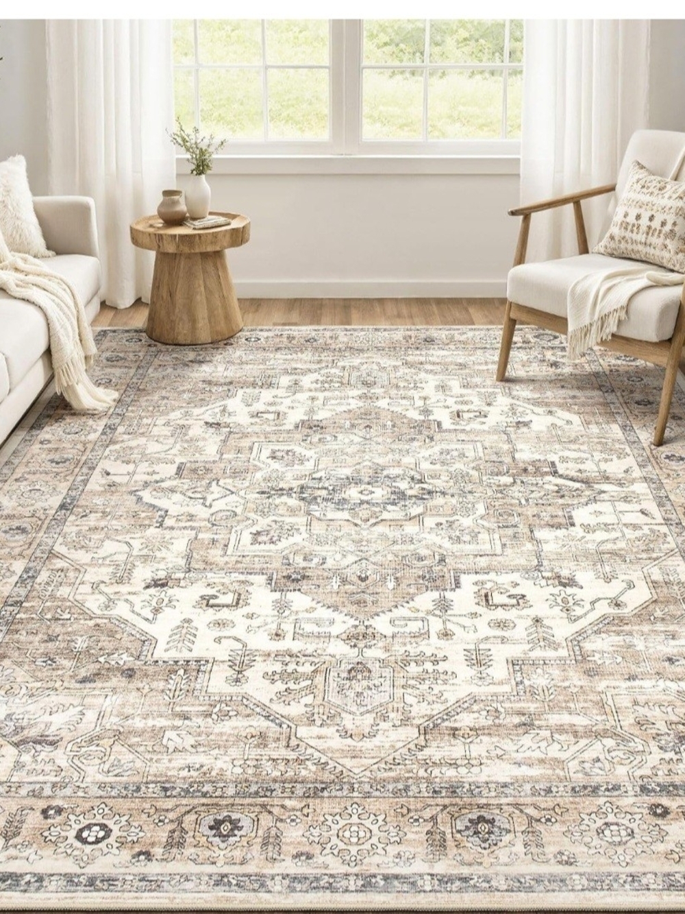 New In Box Neutral Vintage Inspired Area Rug Soft Washable 6 X 9